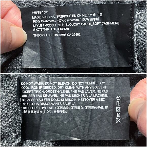 THEORY 100% Cashmere Slouchy Open Cardi Sweater in Charcoal Gray Pockets Size M - Picture 9 of 9